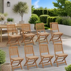 Folding Garden Chairs 8 pcs with Cushions Solid Acacia Wood Outdoor Patio