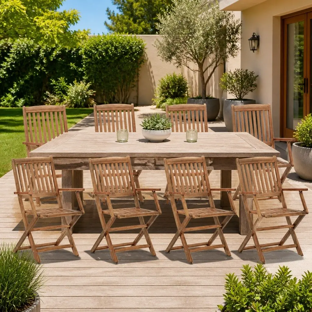 Folding Outdoor Dining Chairs Set 8 Pieces Brown Solid Wood Garden Seating