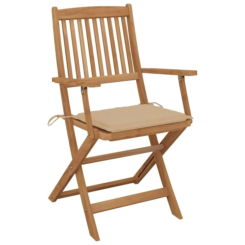 Folding Dining Chairs Set 8 Pieces Wood Acacia with Cushions Beige