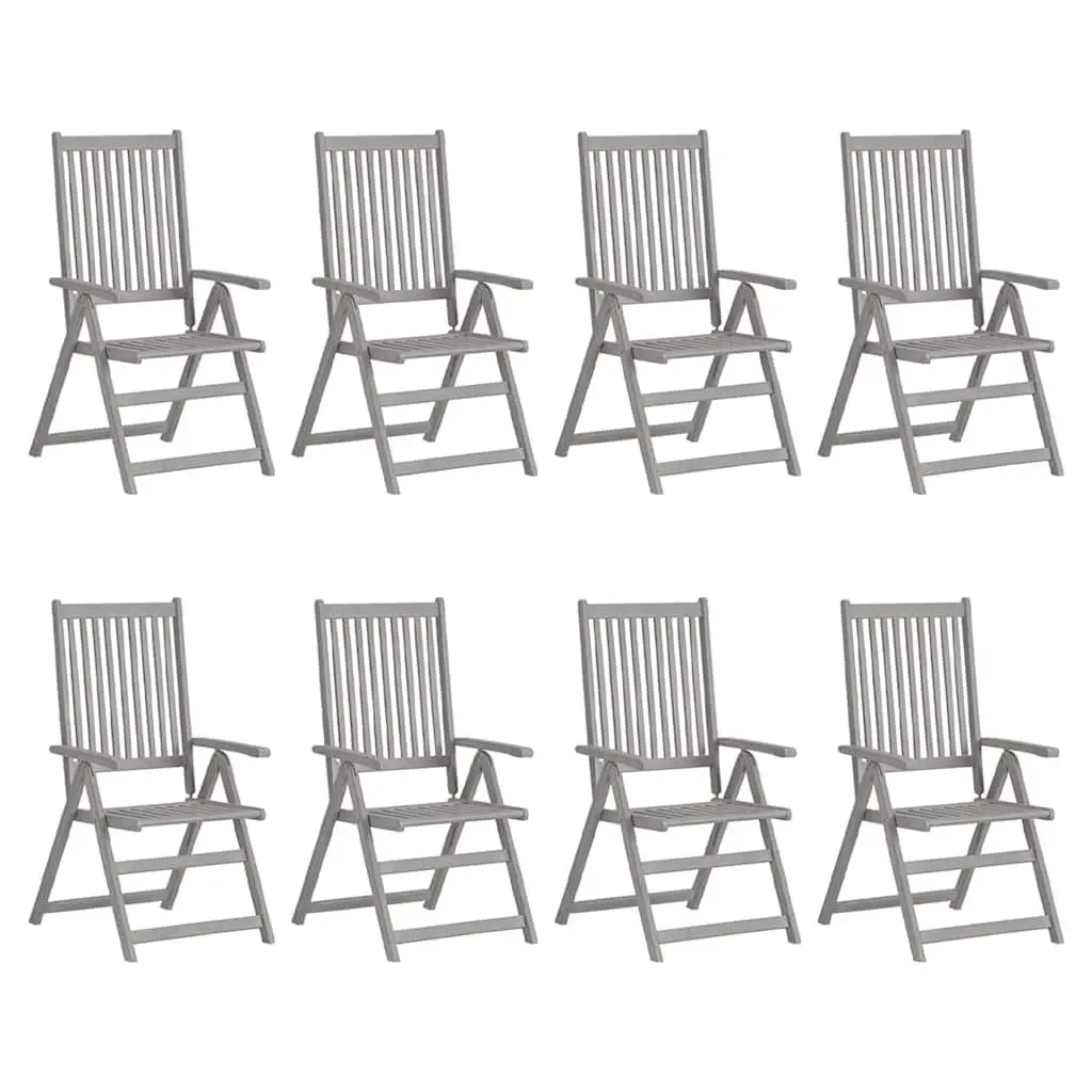 Outdoor Reclining Chairs Set 8 Piece Garden Seating Adjustable Backrest Grey Solid Wood