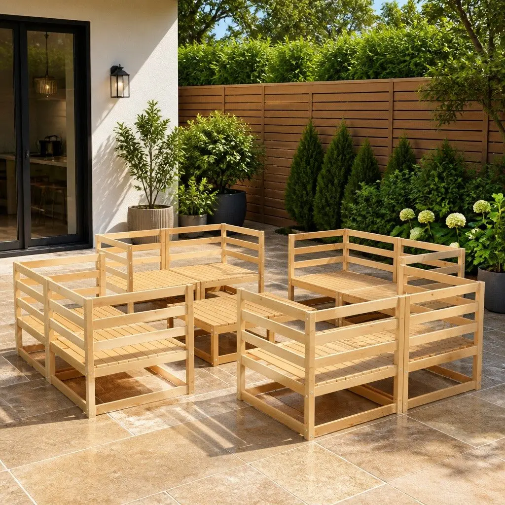 ModularGardenLoungeSet9PieceBrownOutdoorFurniturePatioSectionalSofa