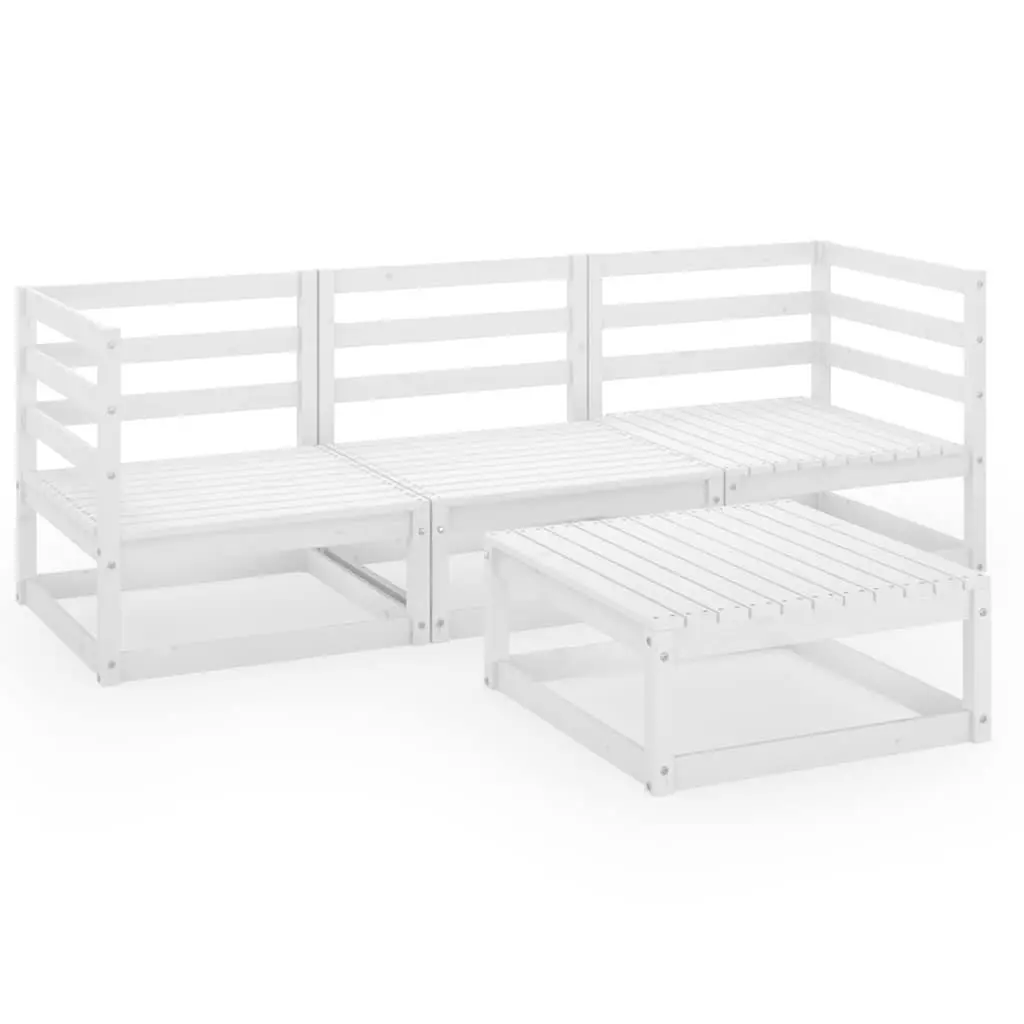 4 Piece Garden Lounge Set White Outdoor Furniture Solid Pinewood Patio Sofa