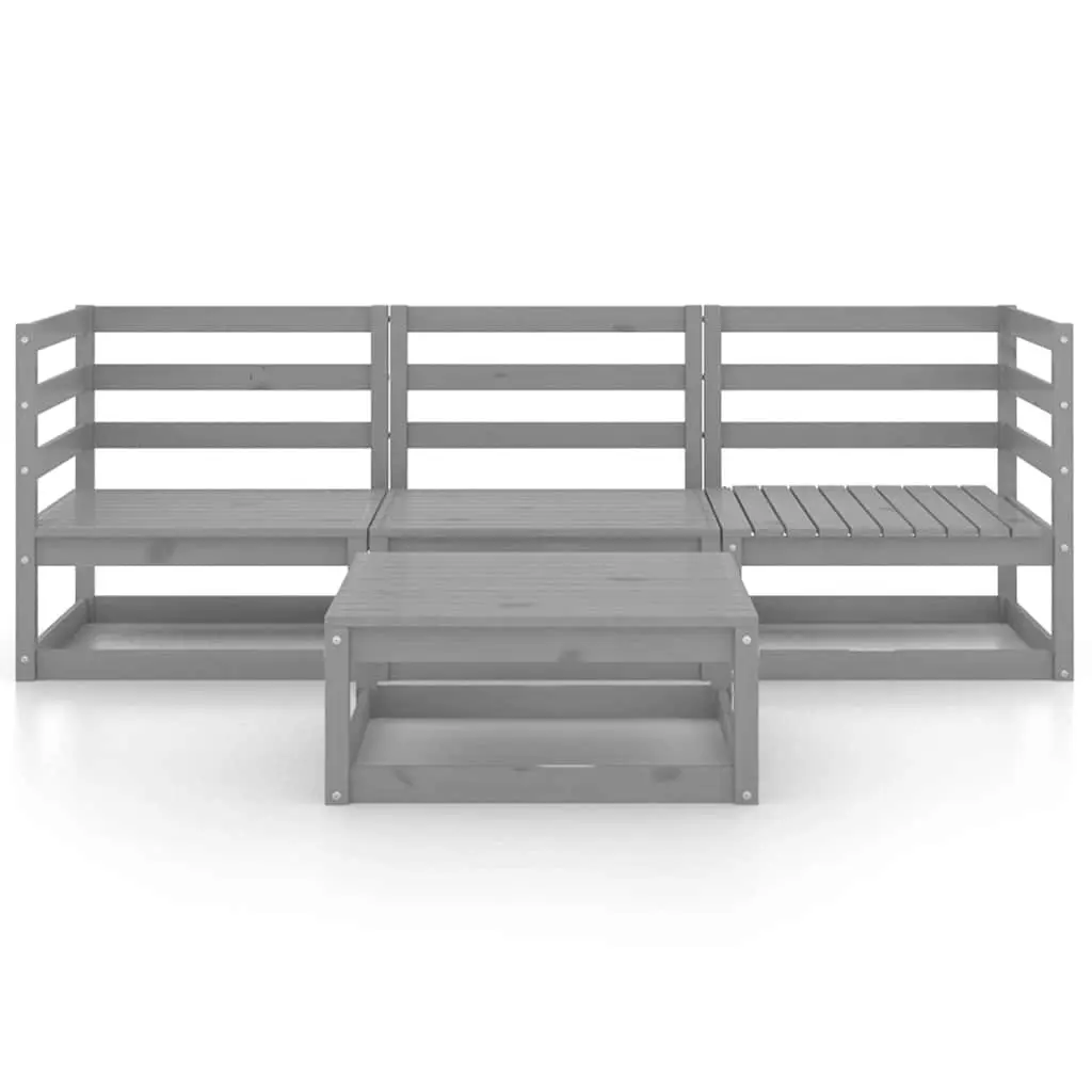 Garden Lounge Set 4 Piece Grey Outdoor Furniture Solid Pinewood Modular Relaxing