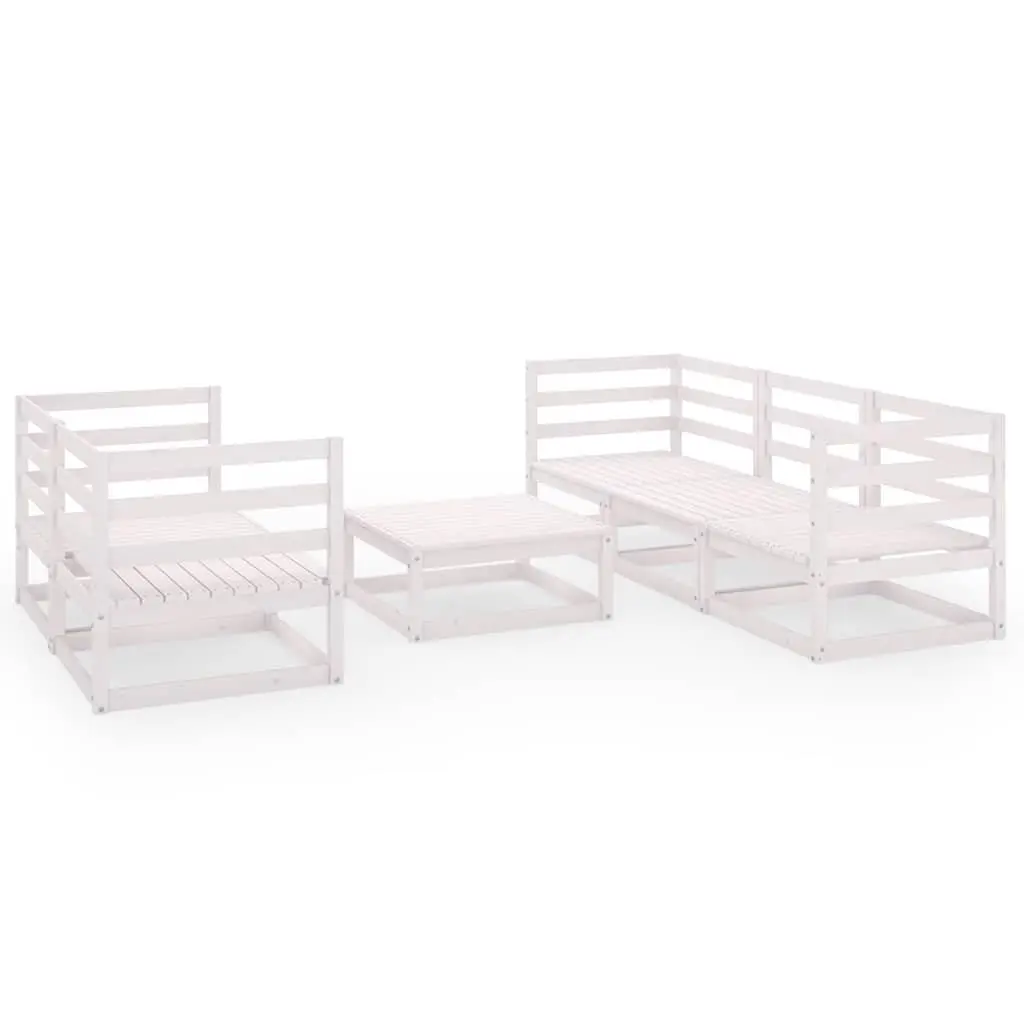 Garden Lounge Set 6 Piece White Solid Pinewood Outdoor Furniture Modular
