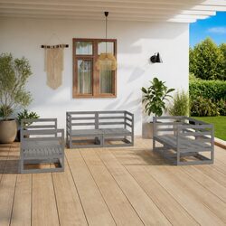 Garden Lounge Set 6 Piece Grey Solid Pinewood Outdoor Furniture Modular