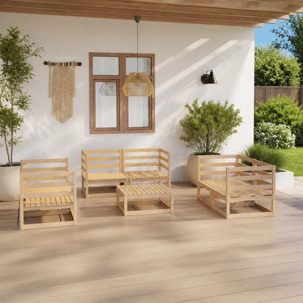 7 Piece Modular Garden Lounge Set Brown Solid Pinewood