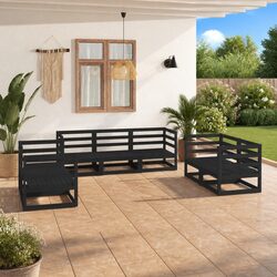 Cozy 7 Piece Black Pinewood Garden Lounge Set
