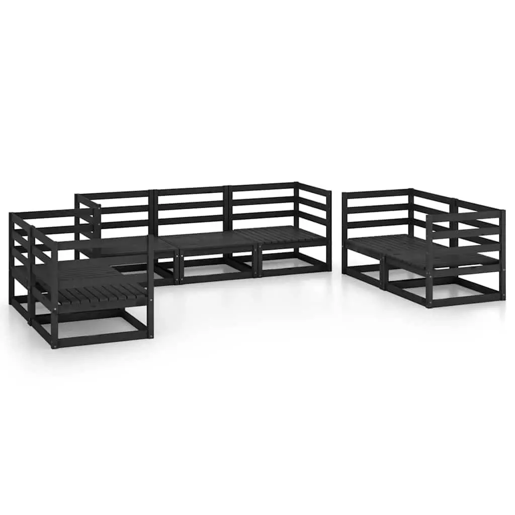 7 Piece Garden Lounge Set Outdoor Patio Furniture Black Solid Pinewood Modular