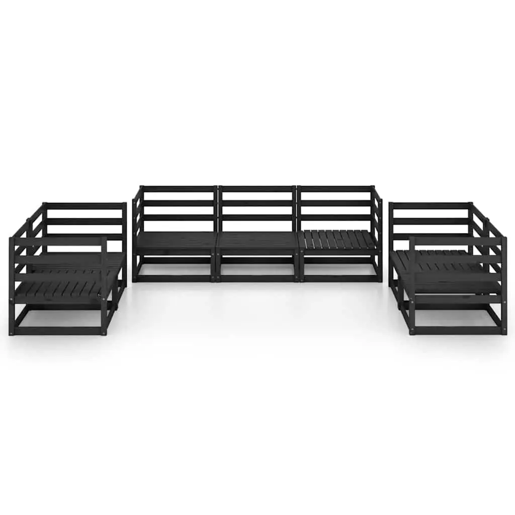 7 Piece Garden Lounge Set Outdoor Patio Furniture Black Solid Pinewood Modular