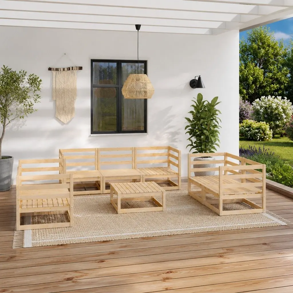 8 Piece Modular Garden Lounge Set Solid Pinewood Brown Outdoor Furniture