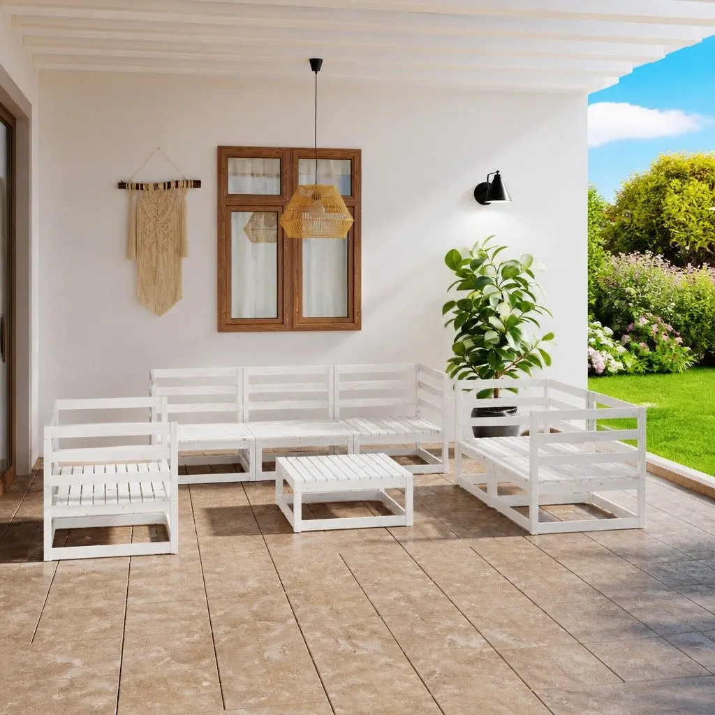 Garden Lounge Set 8 Piece White Outdoor Furniture Modular Sofa Seating