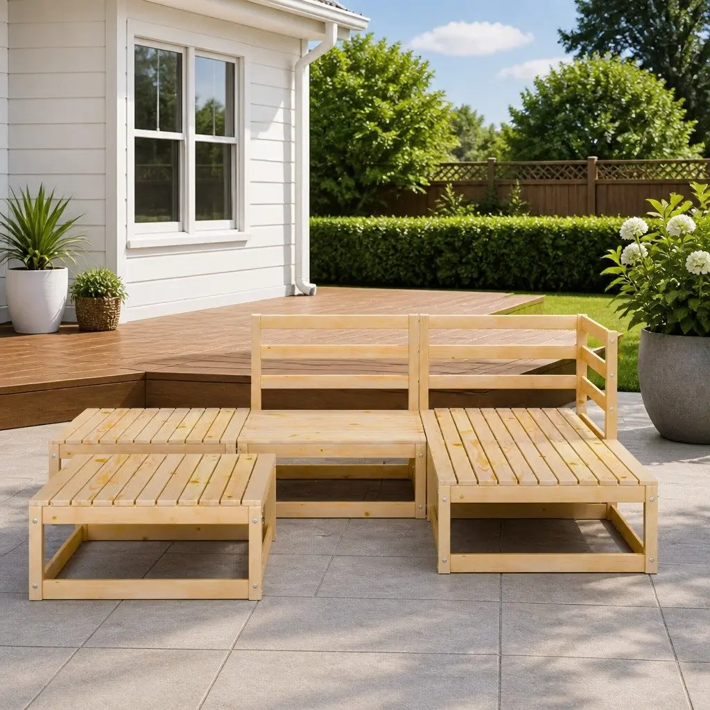 5 Piece Garden Lounge Set Outdoor Patio Furniture Brown Modular Seating
