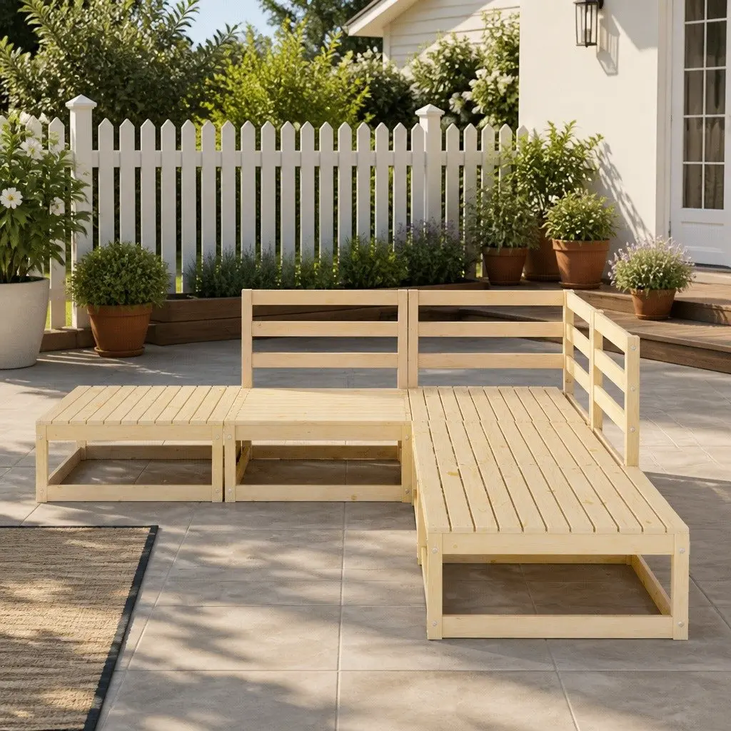 5 Piece Garden Lounge Set Modular Solid Pinewood Brown