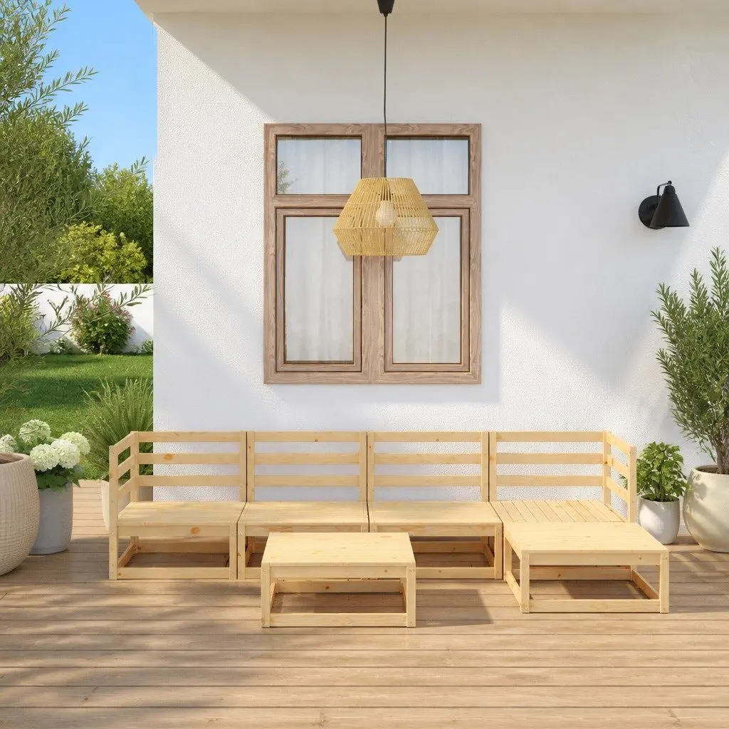 6 Piece Modular Garden Lounge Set Brown Solid Pinewood Outdoor Furniture