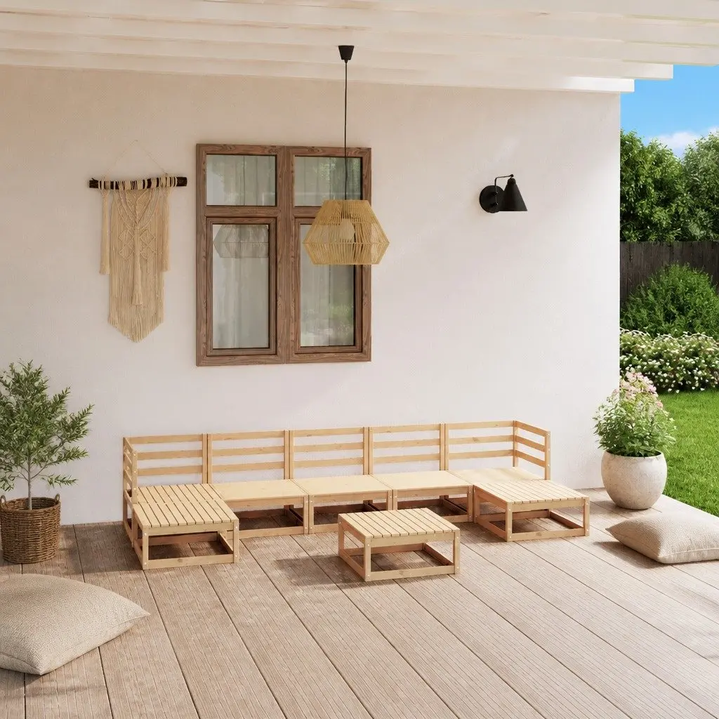 8 Piece Modular Garden Lounge Set Brown Pinewood Outdoor Furniture