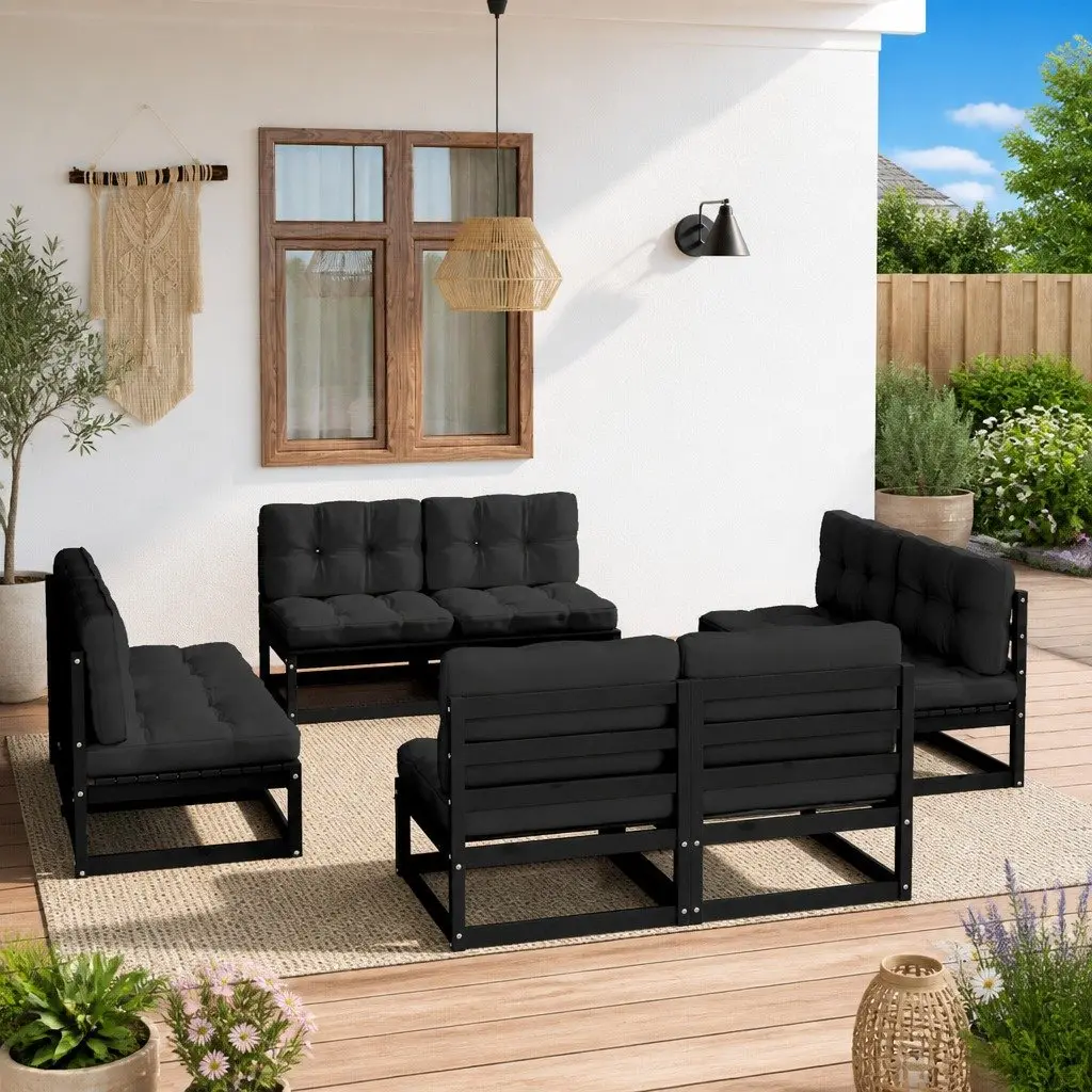 Garden Lounge Set 8 Piece Outdoor Furniture with Cushions Pinewood Black