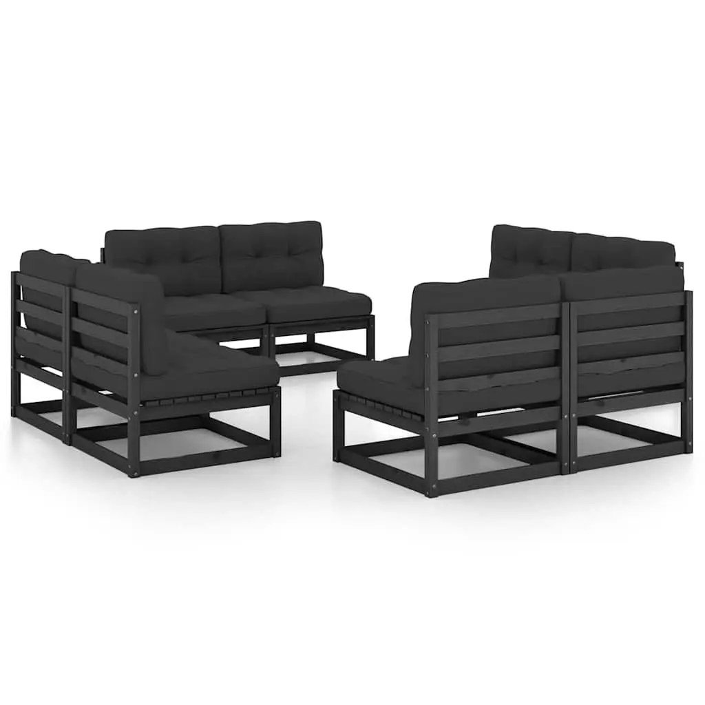 Garden Lounge Set 8 Piece Outdoor Furniture with Cushions Pinewood Black