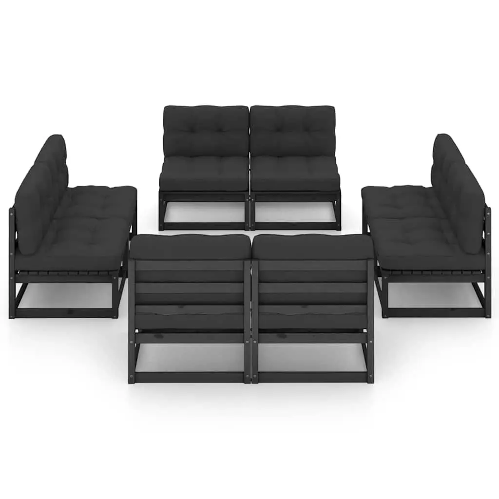 Garden Lounge Set 8 Piece Outdoor Furniture with Cushions Pinewood Black