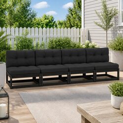 4-Seater Garden Sofa with Cushions Outdoor Wooden Patio Seat Furniture Black