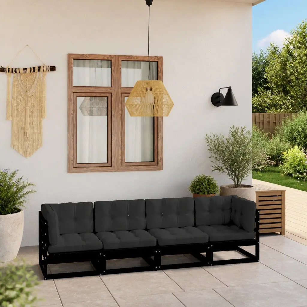 4-Seater Garden Sofa with Cushions Solid Pinewood Outdoor Patio Couch