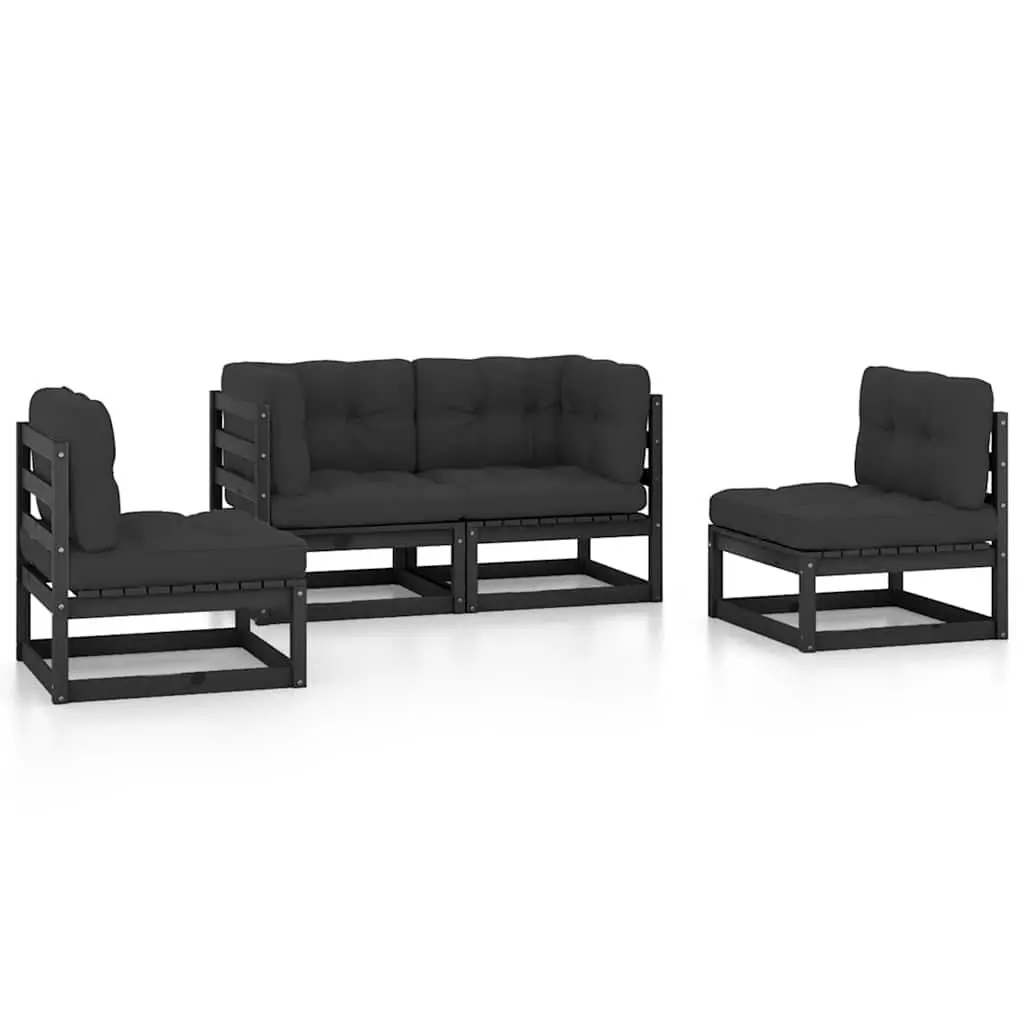 Garden Lounge Set 4 Piece Outdoor Furniture with Cushions Black Modular