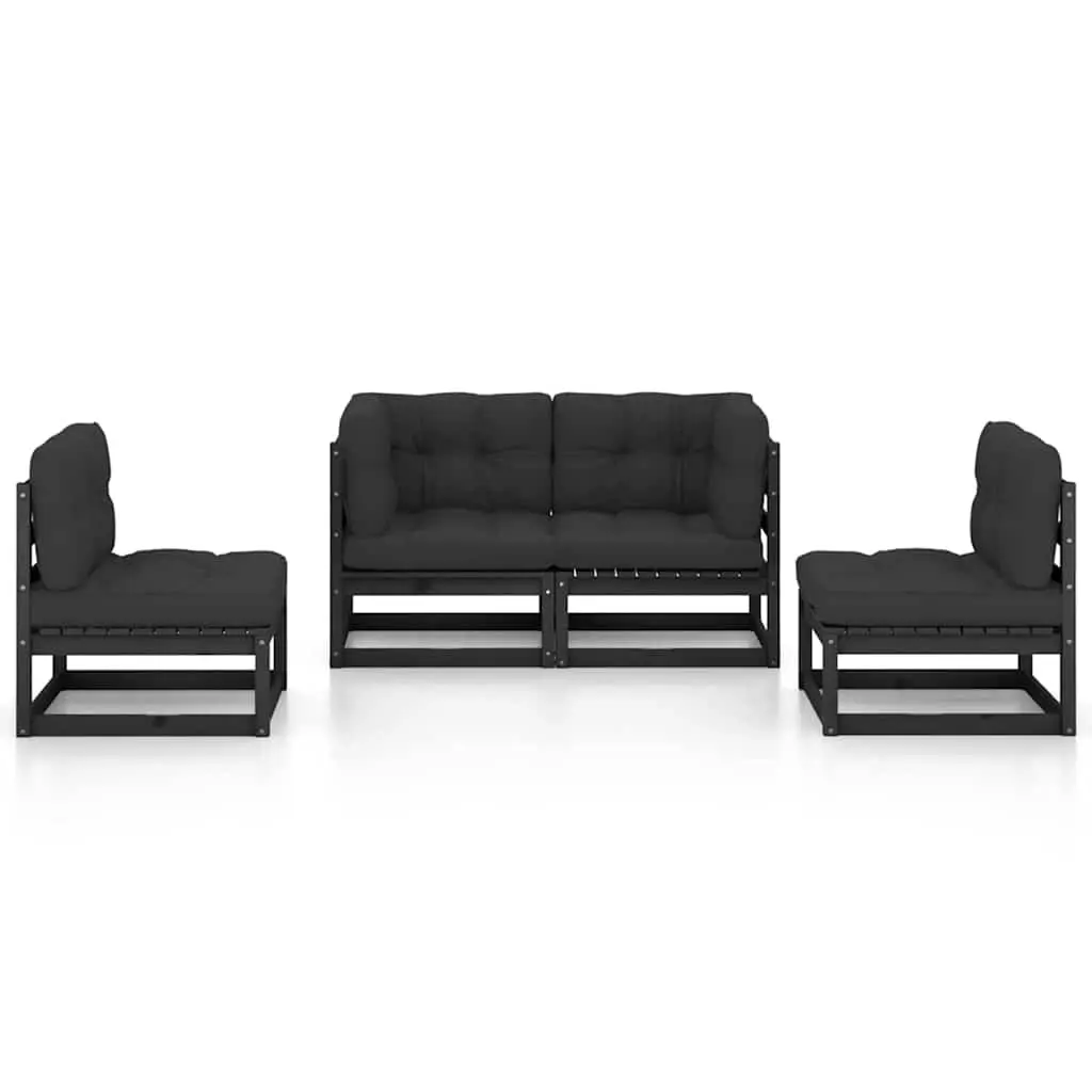 Garden Lounge Set 4 Piece Outdoor Furniture with Cushions Black Modular