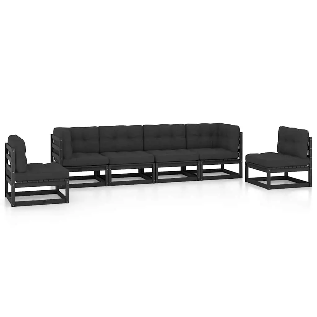 Garden Lounge Set 6 Piece Outdoor Furniture Black with Cushions Modular