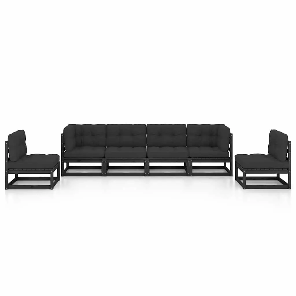 Garden Lounge Set 6 Piece Outdoor Furniture Black with Cushions Modular