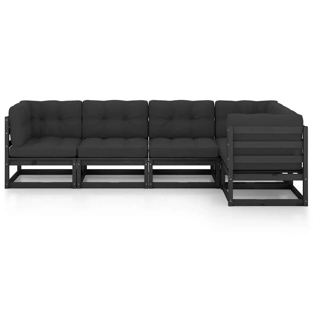 Garden Lounge Set 5 Piece Outdoor Furniture with Cushions Black Pinewood