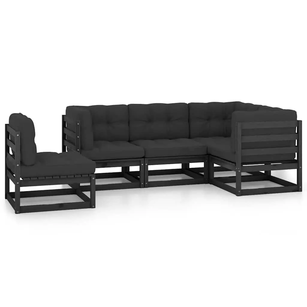 Garden Lounge Set 5 Piece Outdoor Furniture Black Cushions Modular Patio