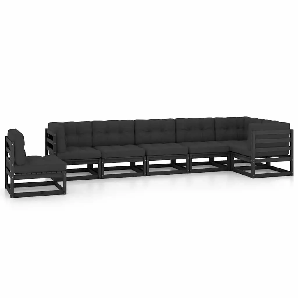 Garden Lounge Set 7 Piece Outdoor Furniture with Cushions Black Pinewood Modular