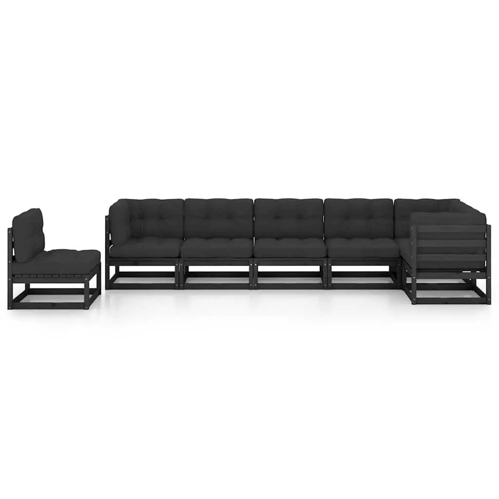Garden Lounge Set 7 Piece Outdoor Furniture with Cushions Black Pinewood Modular