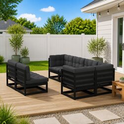 Garden Lounge Set 7 Piece Outdoor Furniture with Cushions Solid Pinewood Black