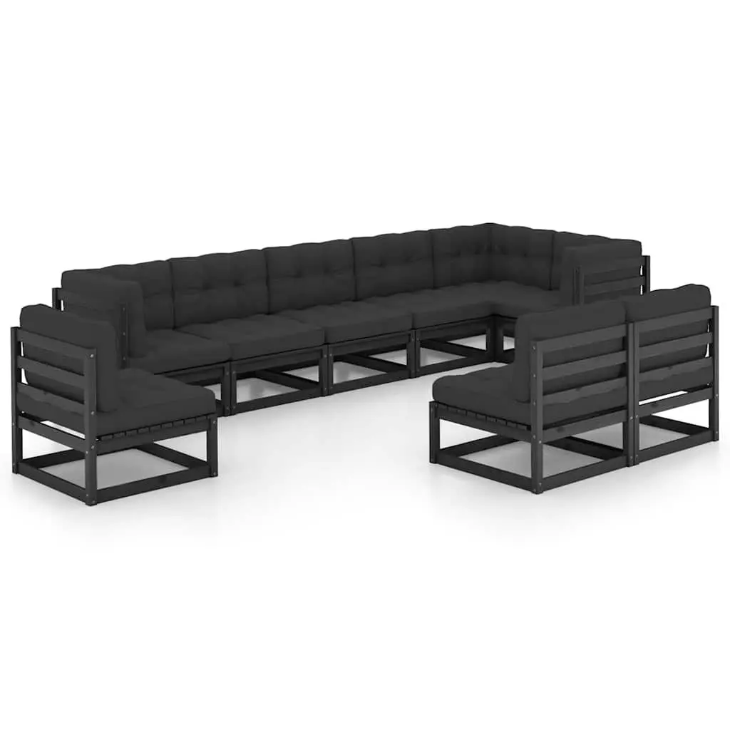 Modular Garden Lounge Set 9 Piece Outdoor Furniture Black Cushions