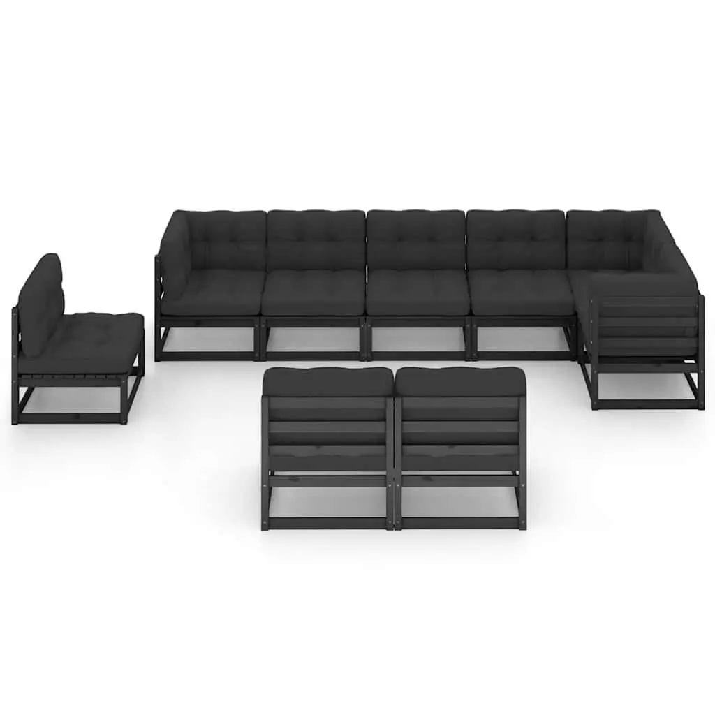 Modular Garden Lounge Set 9 Piece Outdoor Furniture Black Cushions