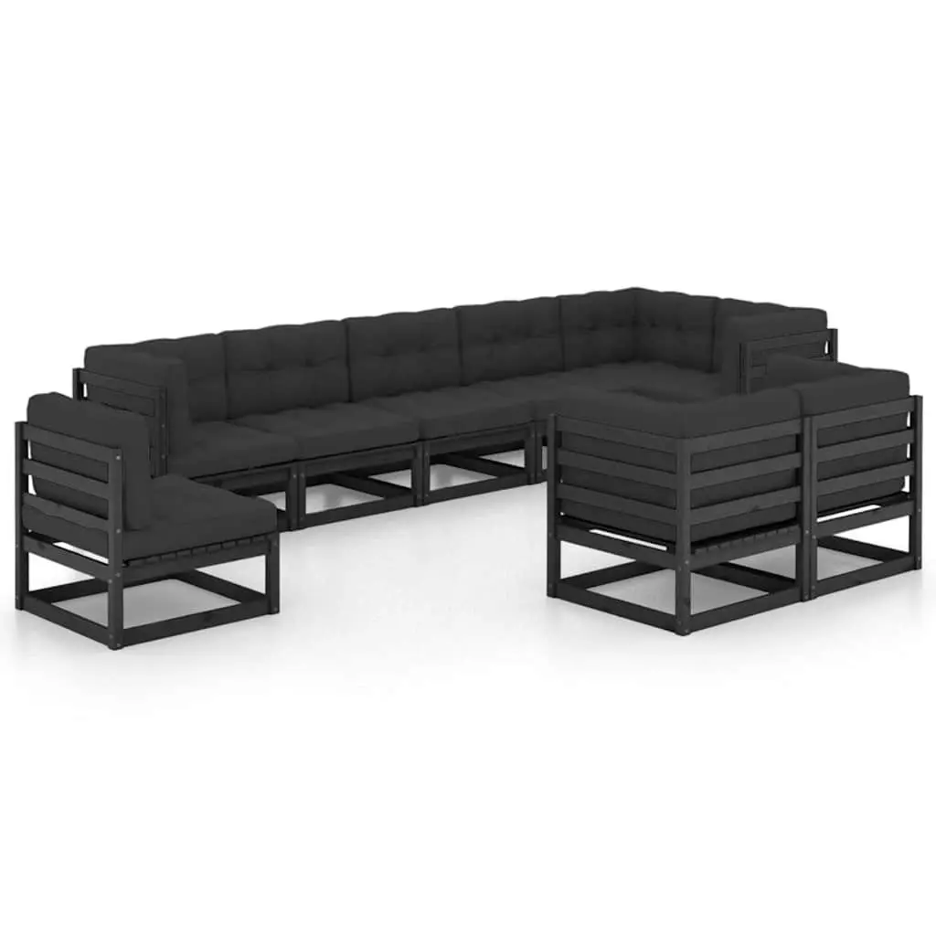 Garden Lounge Set 9 Piece Outdoor Furniture with Cushions Solid Pinewood Black