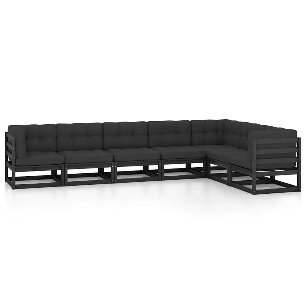7 Piece Garden Lounge Set Outdoor Furniture Sofa Seating with Cushions Black
