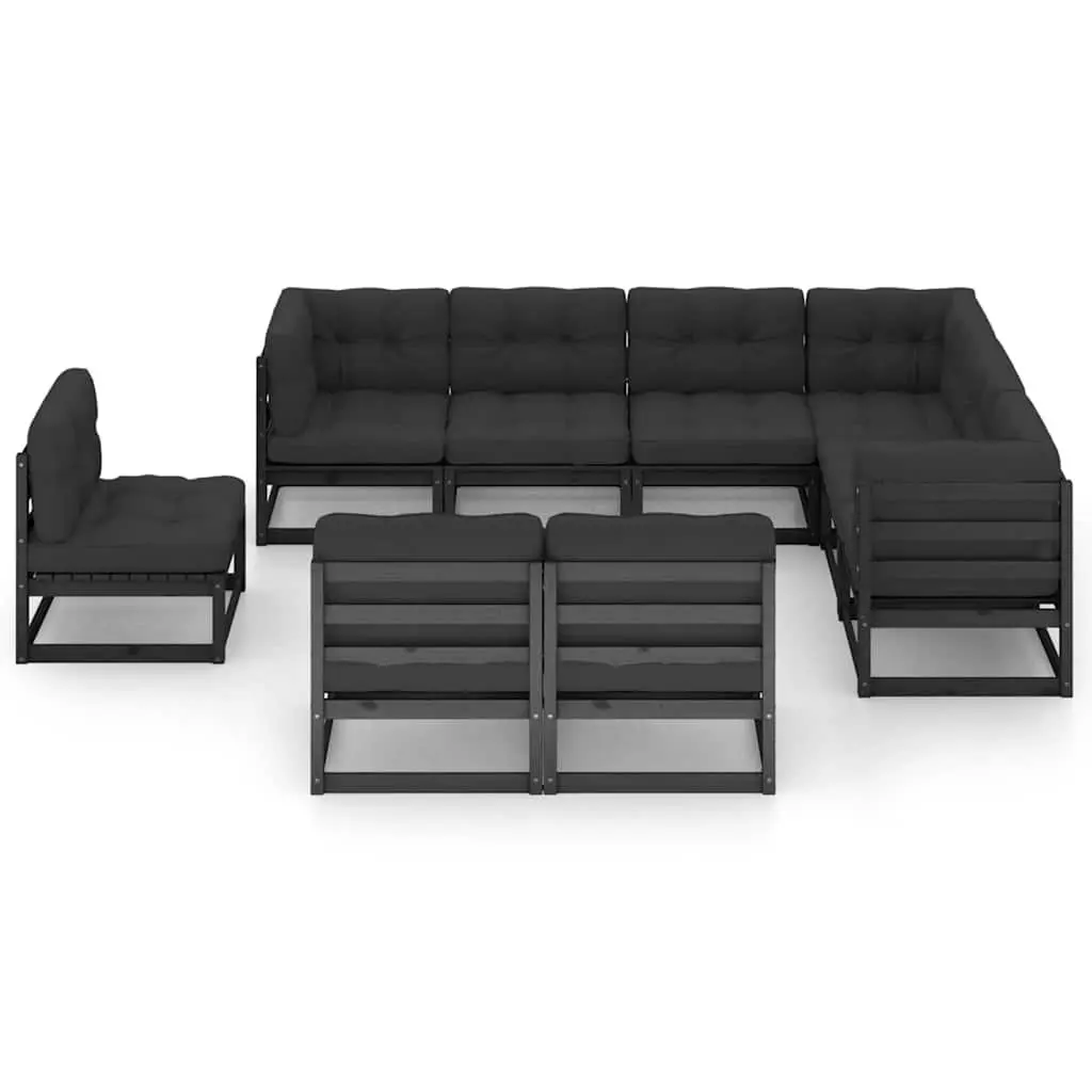 9 Piece Garden Lounge Set Outdoor Furniture with Cushions Black Pinewood Sofa
