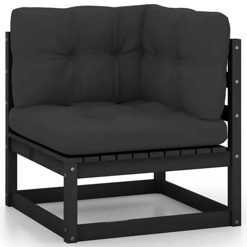 9 Piece Garden Lounge Set Outdoor Furniture with Cushions Black Pinewood Sofa