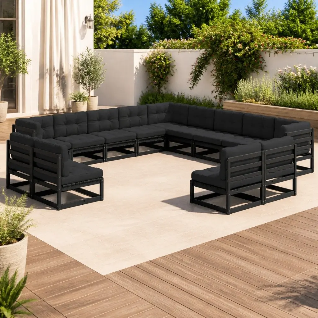 Outdoor Furniture Sofa Lounge Set 13 Piece with Cushions Rustic Black Solid Pinewood