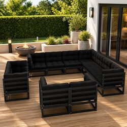 11 Piece Garden Lounge Set Outdoor Sofa with Cushions Black Pinewood