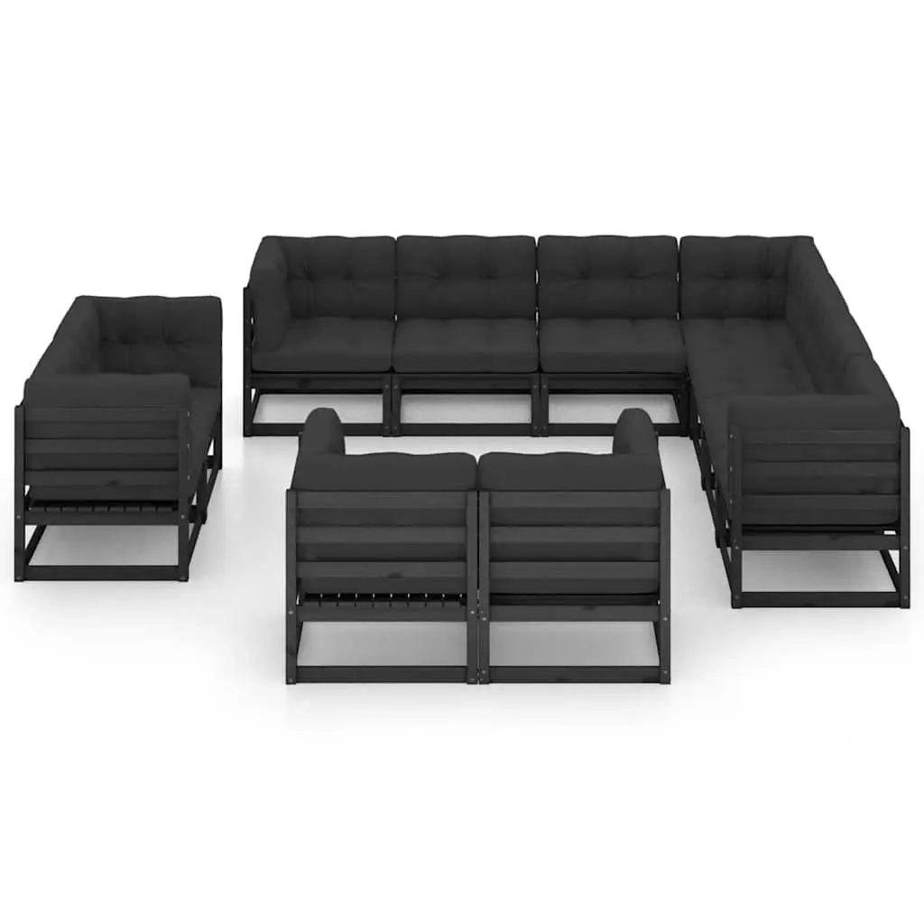 11 Piece Garden Lounge Set Outdoor Sofa with Cushions Black Pinewood