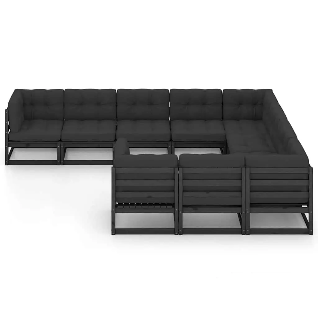 Garden Lounge Set 10 Piece Outdoor Furniture with Cushions Black Pinewood Sofa