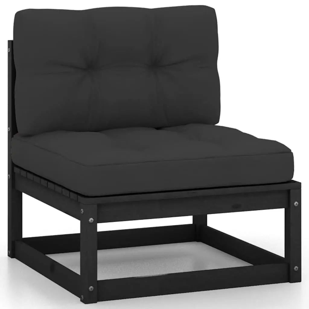 Garden Lounge Set 10 Piece Outdoor Furniture with Cushions Black Pinewood Sofa