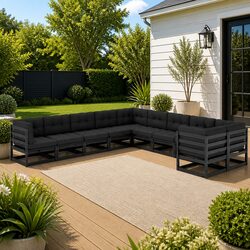 10 Piece Garden Lounge Set - Cushions & Pinewood Design