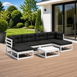 7 Piece Garden Lounge Set Outdoor Furniture White Solid Pinewood with Cushions