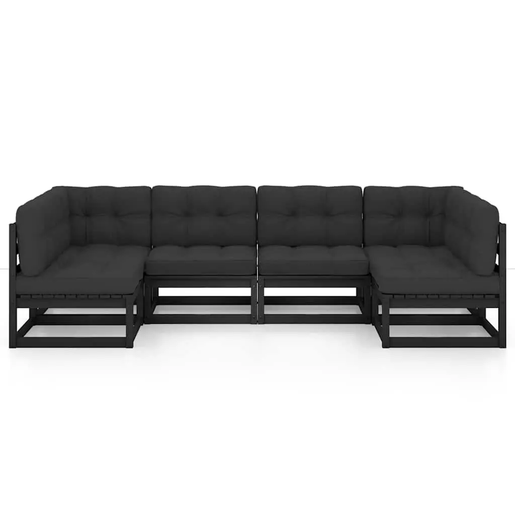 Garden Lounge Set Black Pinewood 6 Piece Outdoor Furniture with Cushions