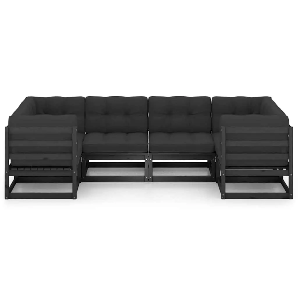 Outdoor Furniture Set 6 Piece Durable Solid Pinewood Black with Cushions