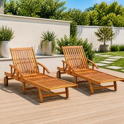 Comfortable 2 pcs Sun Loungers in Solid Acacia Wood