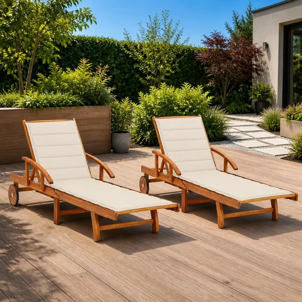 Sun Loungers Adjustable Backrest 2 pcs Solid Wood Acacia with Cushions Garden